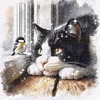 Cat Bird-Partial 11CT Stamped Cross Stitch Bead Embroidery 36*36cm/14.17*14.17in tapestrymarket