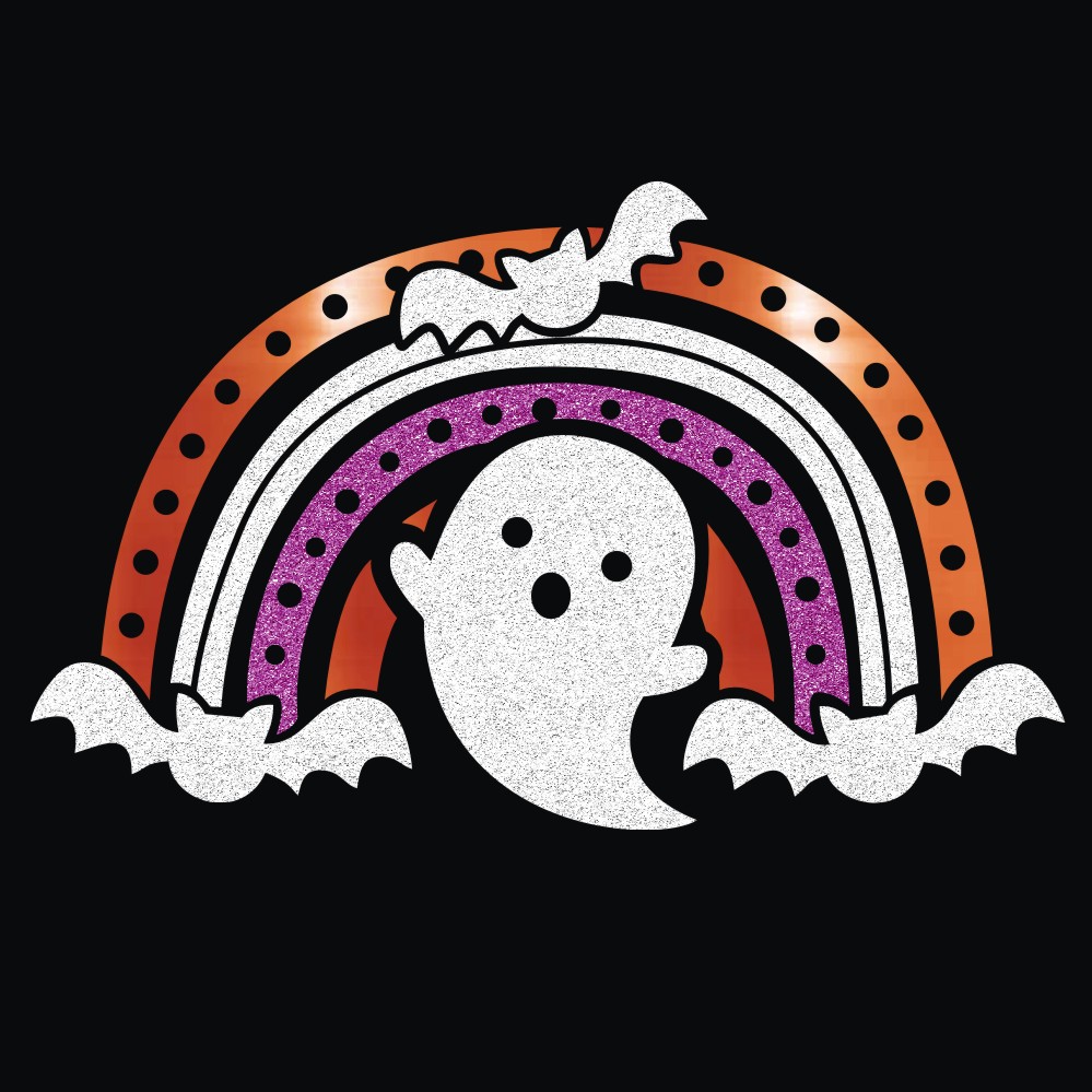 Cute halloween ghost glitter vinyl print orange metallic vinyl heat transfer for t shirt