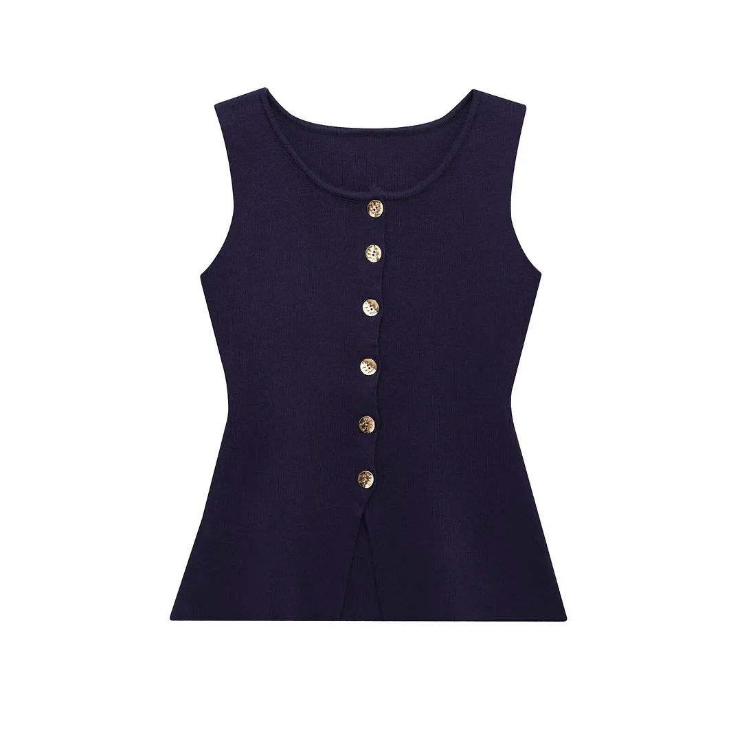 Nigikala Nigikala Women's Clothing 2025 Autumn New Golden Buckle Repair Knitted Vest Vest A3