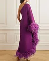 One Shoulder Feather Trimmed Crepe Gown