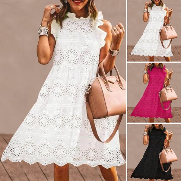 Summer Women Crochet Lace Midi Dress Sleeveless Party Casual Loose Long Dress Plus Size - Life is Beautiful for You - SheChoic