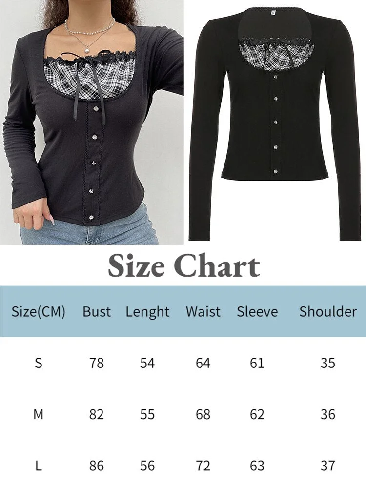 Jacqueline 2022 Lace Kawaii Y2K T Shirts Square Neck Crop Top Autumn Harajuku Korean Tee Bow Cute Retro Fairycore Women Clothes