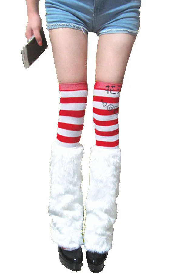 Red and White Christmas Stockings with White Furry Boot Covers-elleschic