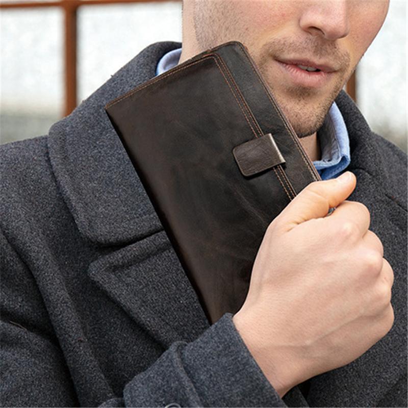 Mens Business Plain Leather Zipper Clutch Bags
