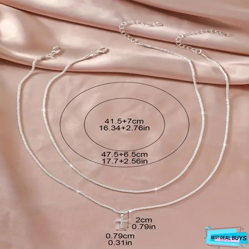 2pcs set of plated 925 silver multi-layer advanced sense of sparkling super sparkling necklace, the most sparkling for the party, send beautiful women's gift holiday gift anniversary gift to wear outside gift box, can be worn separately separately