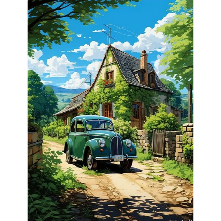 Classic Car In The Woods 30*40CM (Canvas) Full Round Drill Diamond Painting gbfke