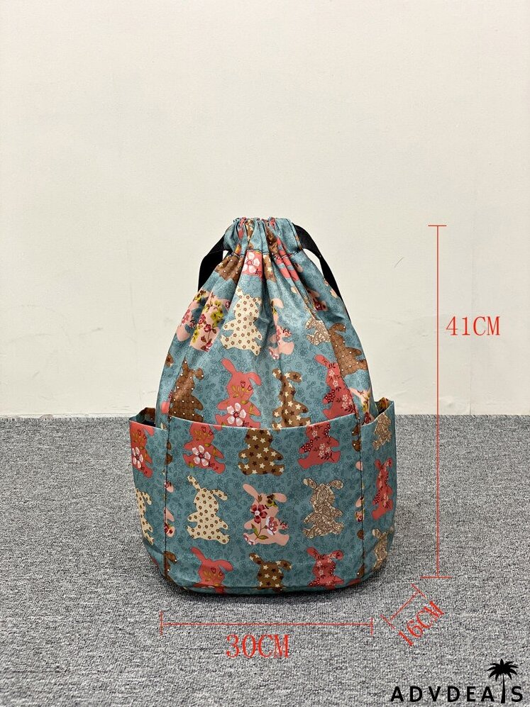 Allover Rabbit Graphic Drawstring Backpack
