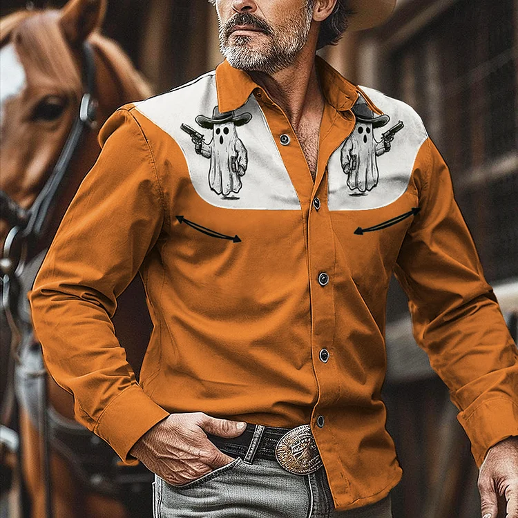 Men's Western Halloween Ghost Holding Gun Shirt