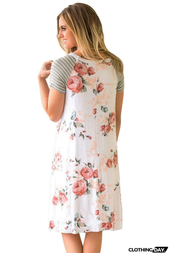 Backdrop Floral Print A-line Loose T-shirt Dress