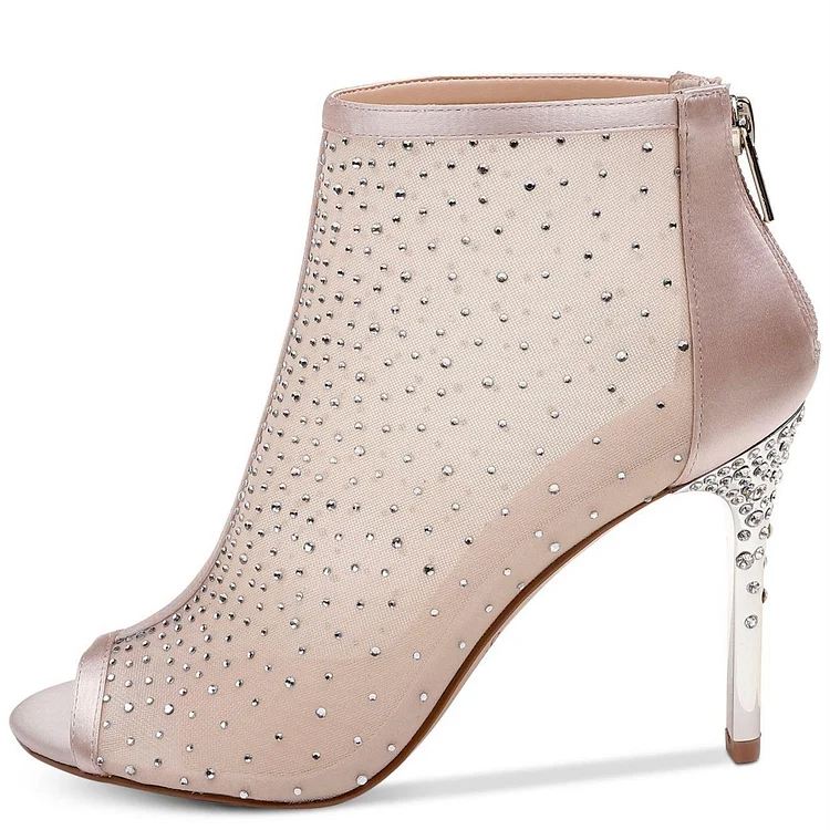 Blush Rhinestone Mesh Peep Toe Wedding Booties Vdcoo