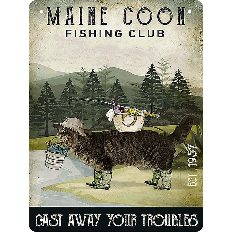 【20*30cm/30*40cm】Fishing Cat - Vintage Tin Signs/Wooden Signs