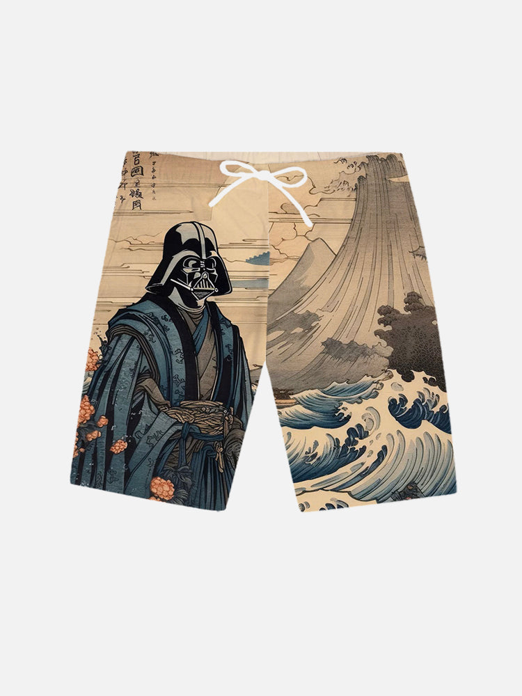 Ukiyo-E Retro Masked Warrior And Landscape Painting Printing Shorts PLUSCLOTHESMAN