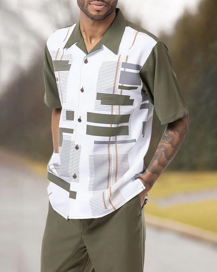 Two Piece Short Sleeve Print Walking Suit Set With Shorts