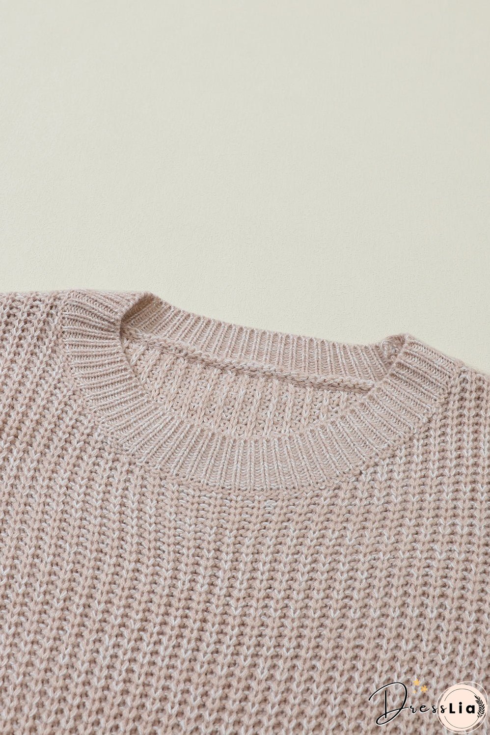 Cable-Knit Round Neck Dropped Shoulder Sweater