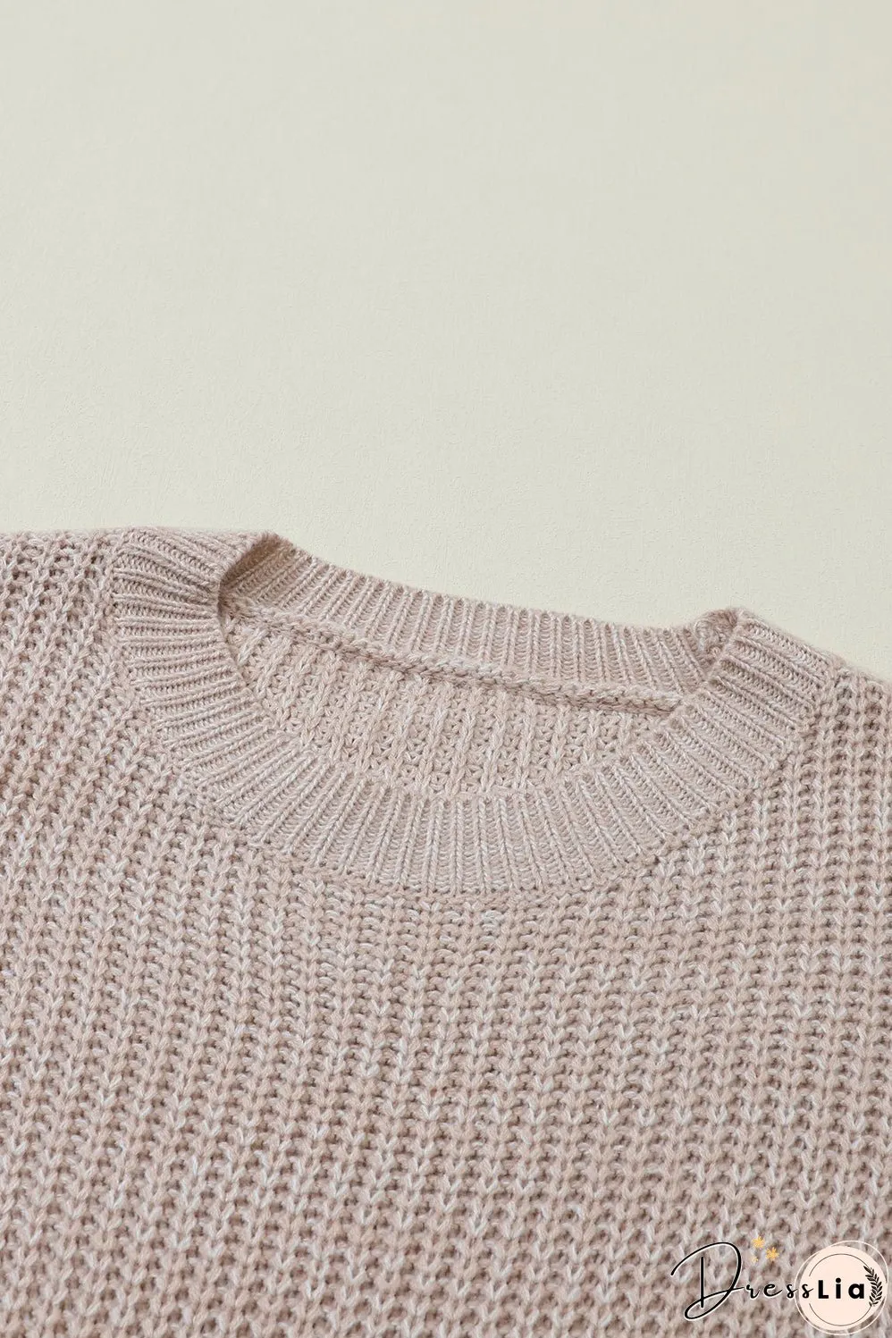 Cable-Knit Round Neck Dropped Shoulder Sweater