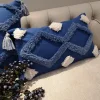 Morocco Style Plush Tassels Home Living Blue Sofa Cushion Pillow Cover