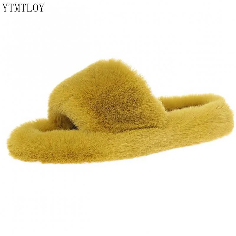 Home Slippers Women's Flat Shoes Female Lady Fur Flip Flops Slides 2022 Soft Plush Cotton Ytmtloy Indoor Winter Zapato Mujer