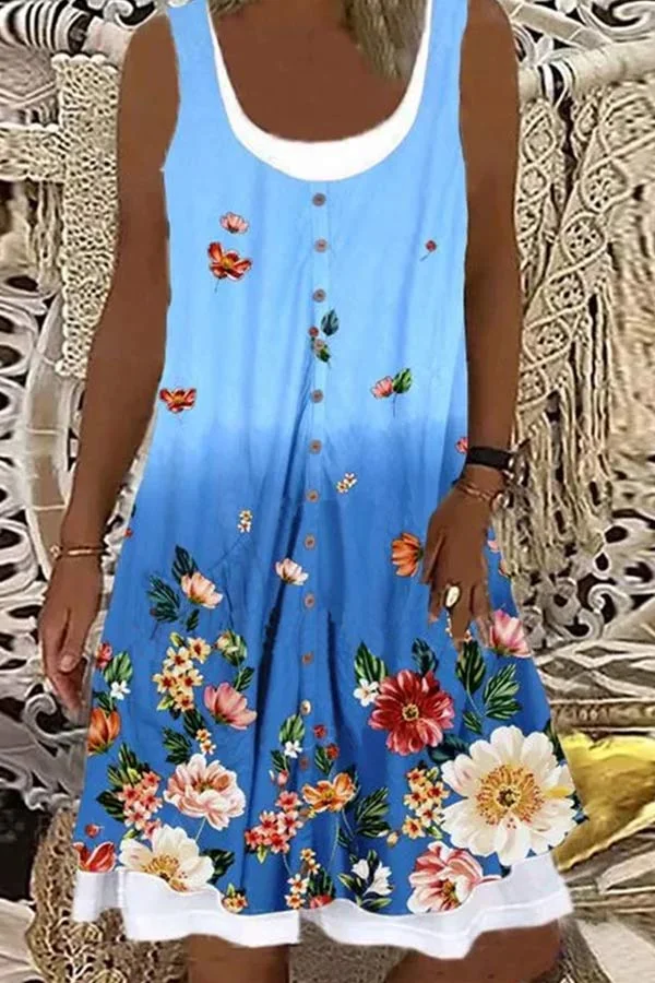 Casual Gradient Print Sleeveless Dress