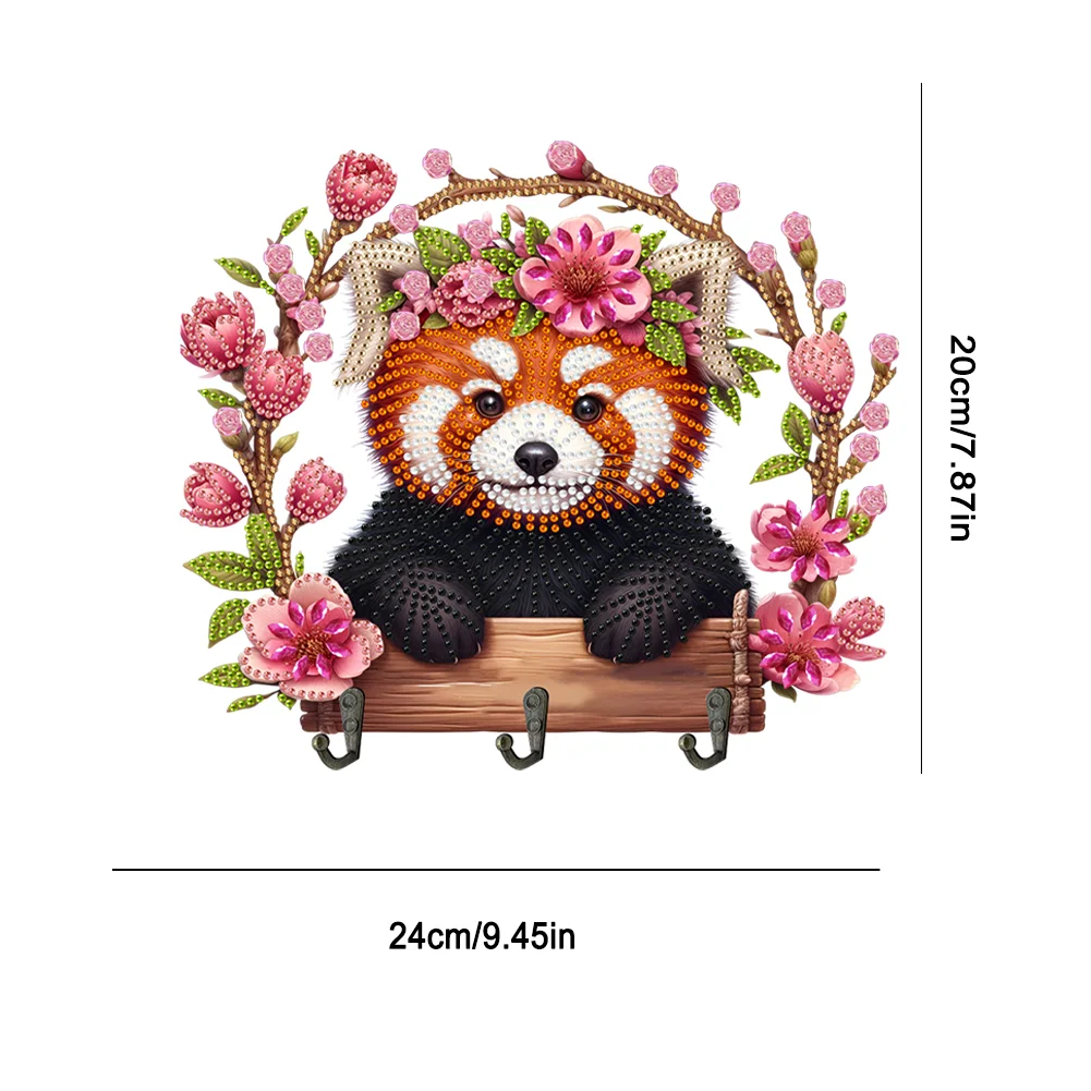 DIY Raccoon Wooden Special Shape 3 Hooks Diamond Painting Hook Rail for Wall Cabinet