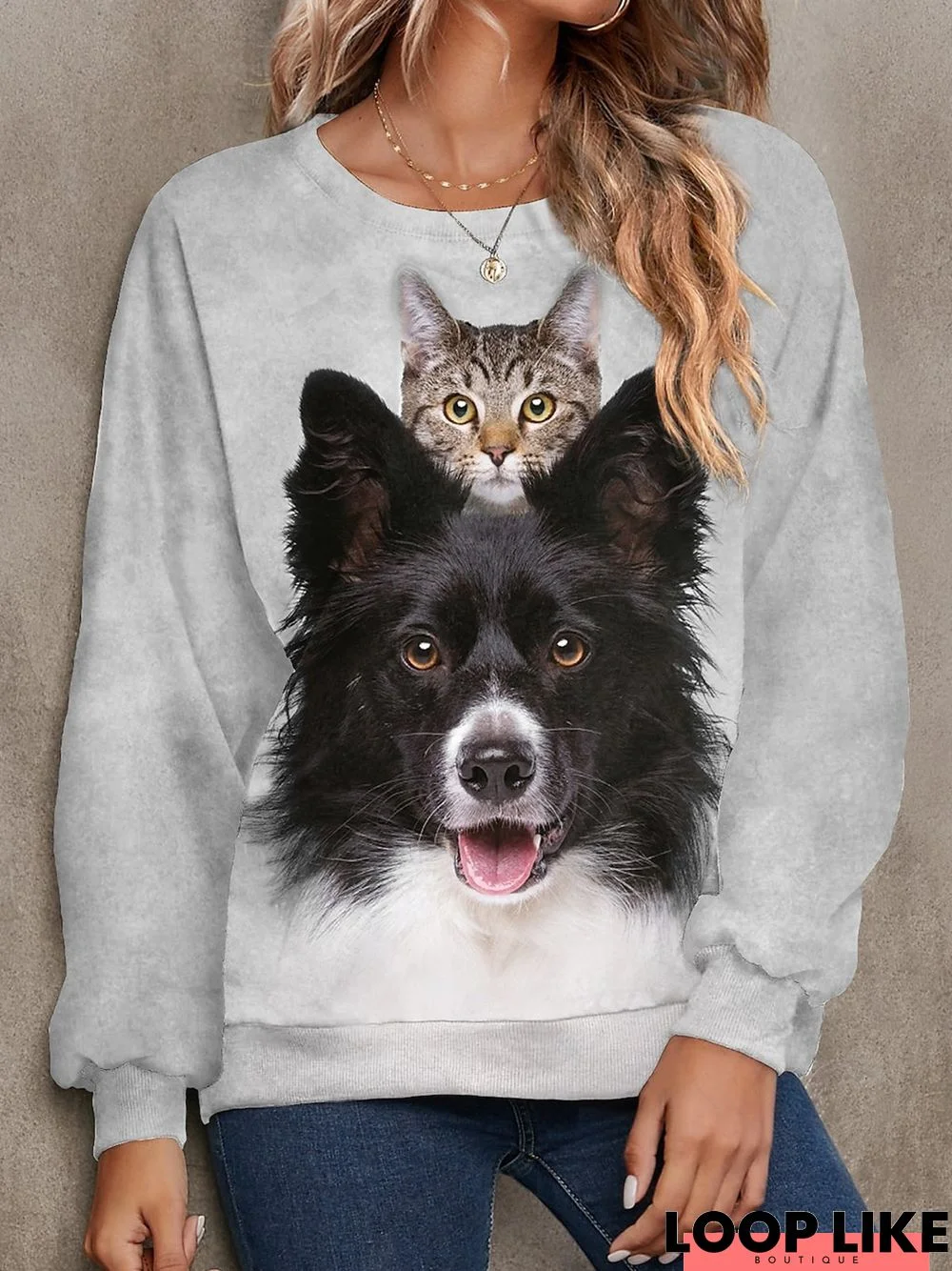 Casual Cat Dog Jersey Sweatshirt