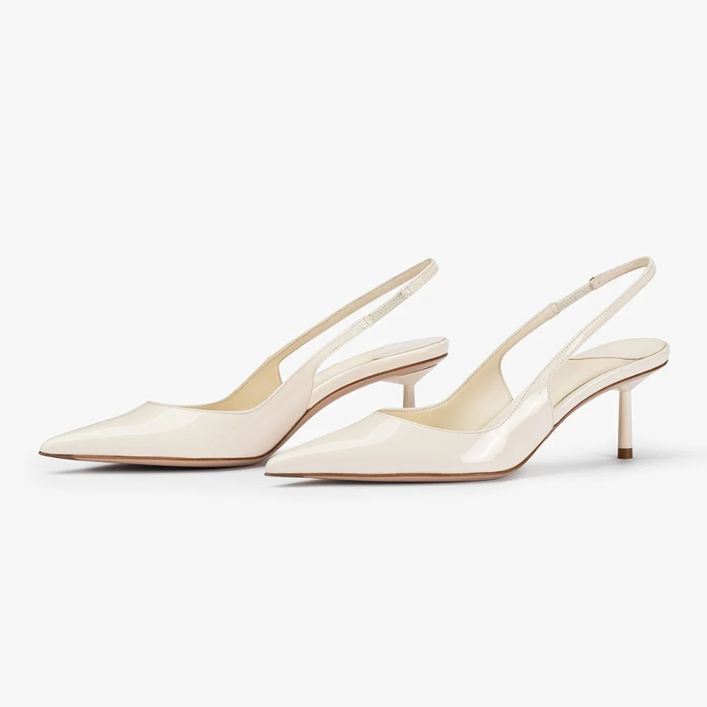 Fashion Ivory Closed Pointed Toe Slingback Slip On Pumps Heels