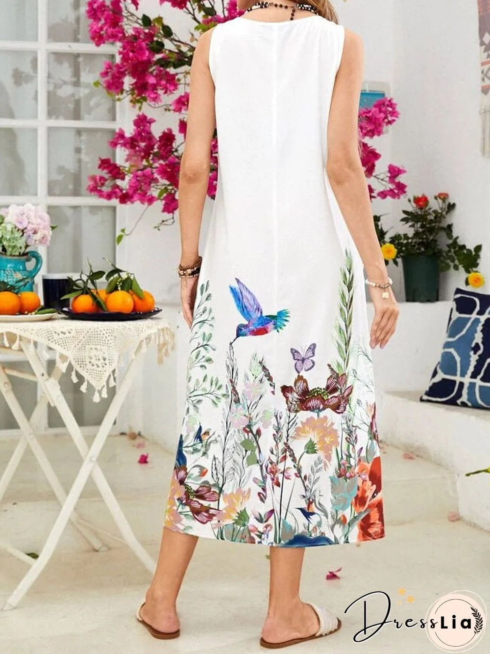 Women'S Dresses Loose Printed Crewneck Pocket Dress