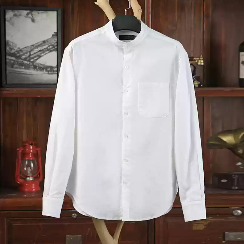 Men's Retro Solid Color Casual Stand Collar Shirt