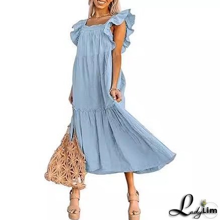 Square Collar Off-the-Shoulder Pleated Dress for Women