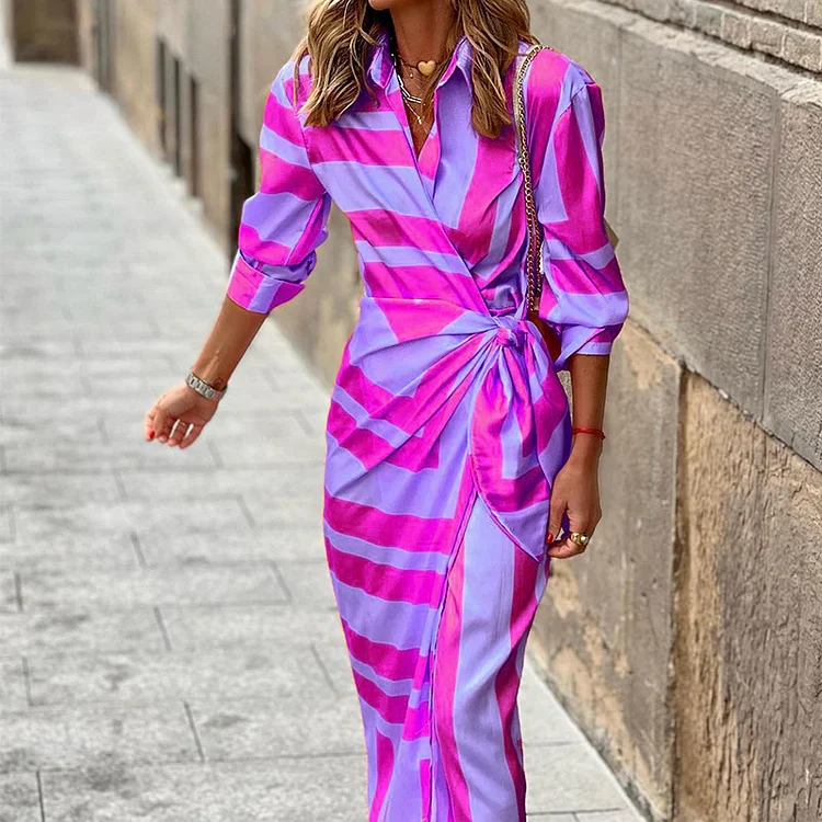 Striped Printed Color Block Midi Dress