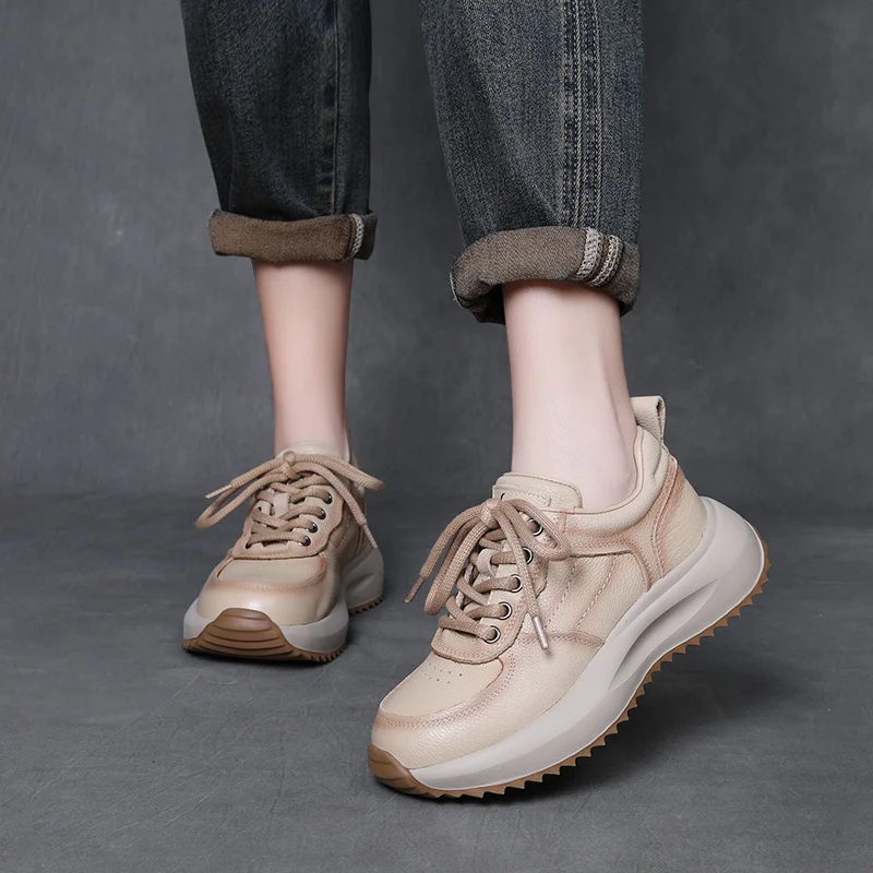 Yyvonne Layer Of Cowhick Old Dad Shoes Spring And Autumn New Comfortable Soft Sole Casual Shoes Round Head Single Shoes