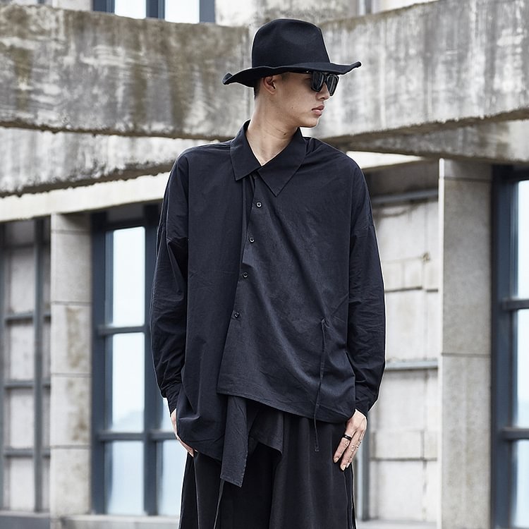 Dawfashion-Original Design Yohji Yamamoto Style Big A-type Men's Long-sleeved Shirt-Yamamoto Diablo Clothing