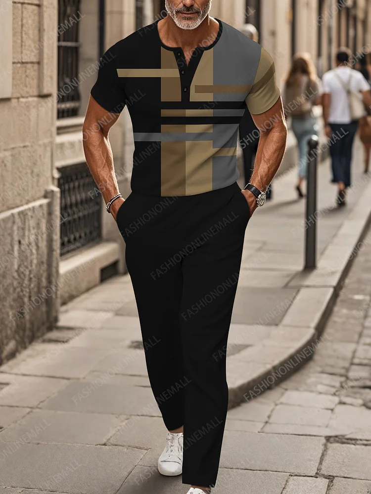 Men's casual striped short sleeved pants set