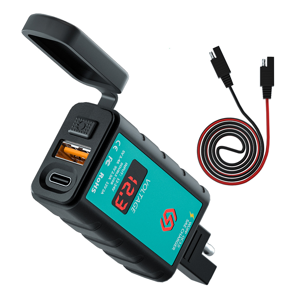 

ZH-1422B2 PD Motorcycle Charger Waterproof SAE to USB Voltmeter Adapter, 501 Original