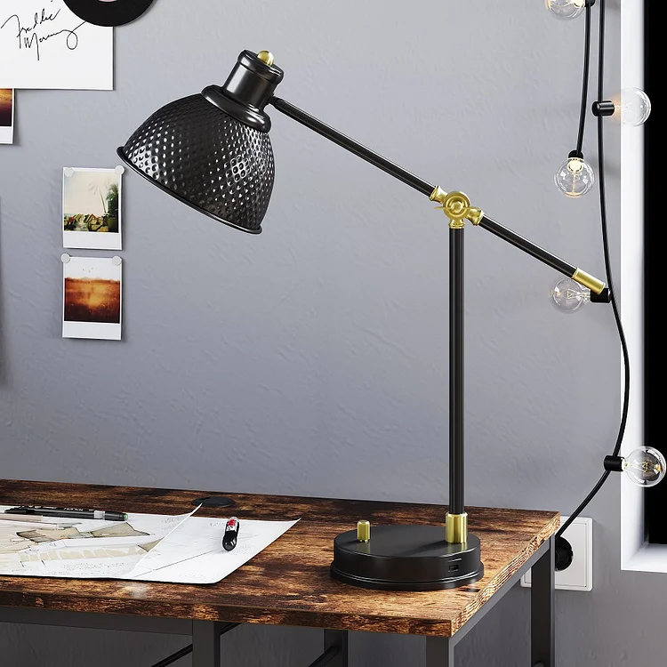 Bestier 26" Industrial Desk Lamp with USB Charging Port in Black