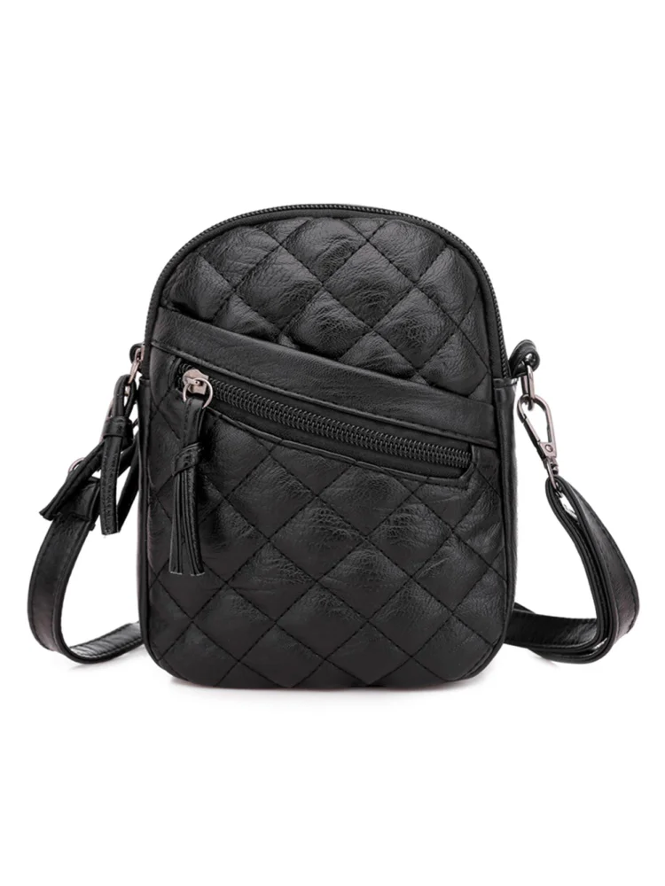 Fashion Multi-pocket Messenger Tote Bag Soft PU Shoulder Handbag (Black)