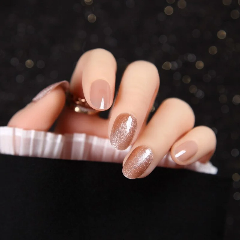 24pcs/box Wearable Finger Fake Nails press on Blue Grey Aurora Effect short size full cover Summer Patch  fake Fingernail tips-Nail Inspo