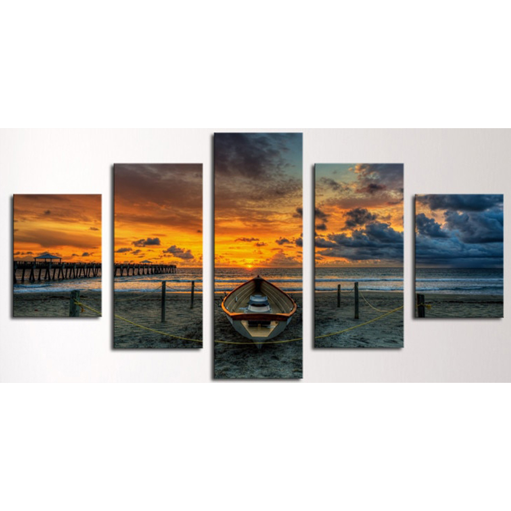 

80*40CM - Multi-picture Round Drill Diamond Painting - 5pcs Sea Sunrise (Big Size), 501 Original