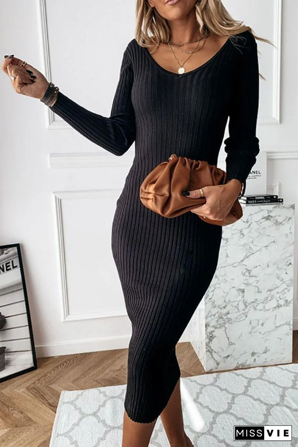 A New Day Ribbed Knit Midi Dress