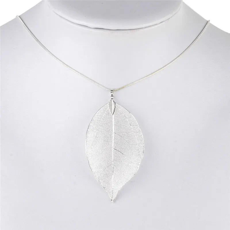 Natural Long Leaf Pendants Necklace Female Necklaces Fashion Jewelry For Women Stray Leaves Unique Sweater Pendant