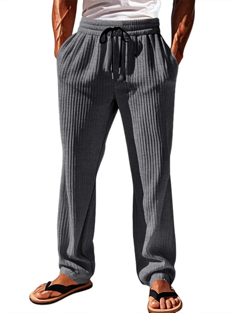 Men's Casual Vertical Strip Solid Color Straight Trousers