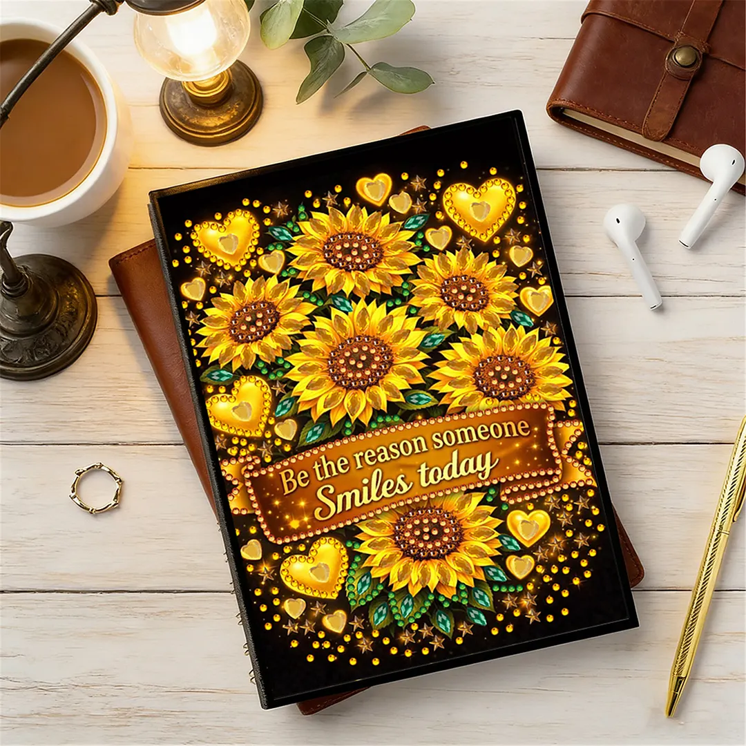DIY Flower Diamond Painting Journals Notebooks 50 Pages A5 No Lines Special Shaped Diamond Art Kits for Beginners Craft Lovers and Artists (Sunflower)