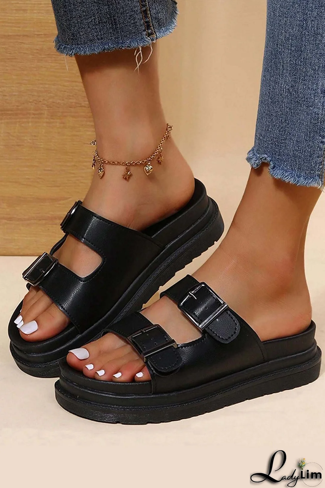 Buckle Platform Slide Sandals