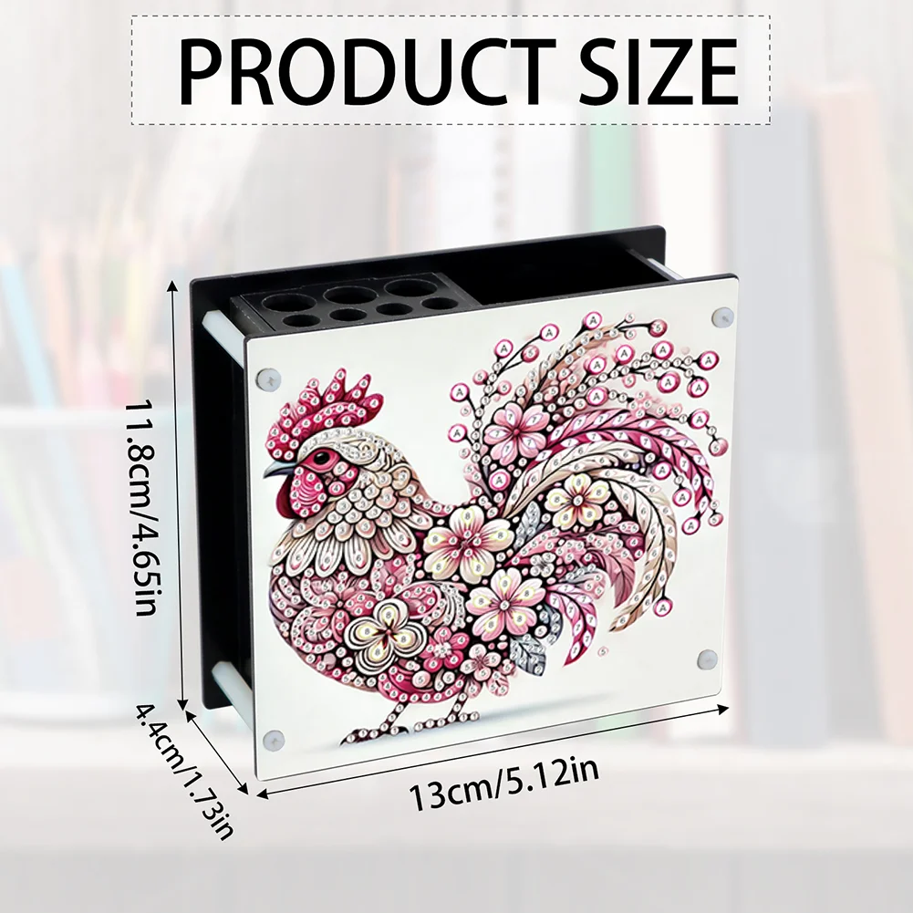 DIY Rooster Special Shaped Diamond Painting Acrylic Pencil Holder Organizer