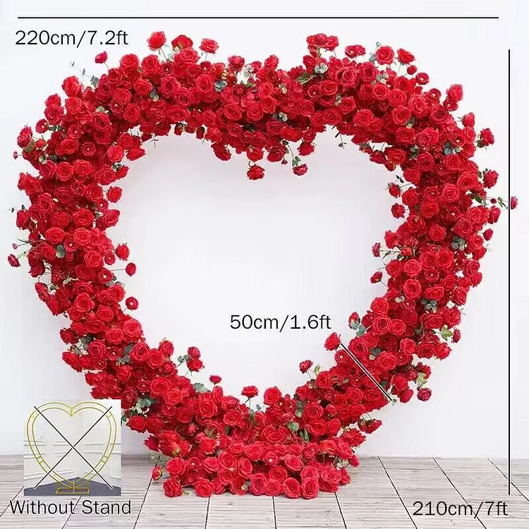 A8223 Cloth Base Red Rose Floral Arrangement Wedding Backdrop Heart-Shaped Arch
