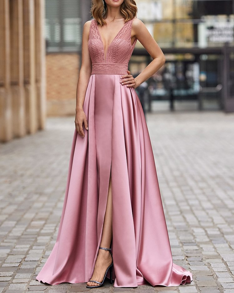 Satin Slit Maxi Dress Gown