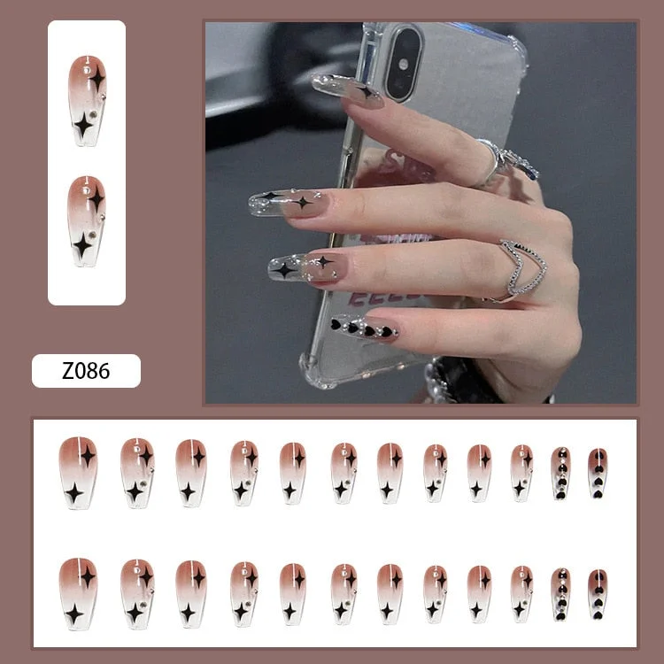 24pcs acrylic nail tips Ombre  Pearl Pink Fake Nail Super Long Stiletto Full Cover Color Glossy Acrylic Nail Kits Sets with Glue-Nail Inspo