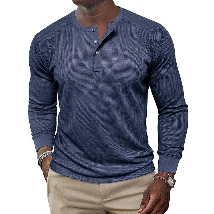 Men's Casual Solid Color Henley Collar Raglan Sleeve T-Shirt 17616106Y