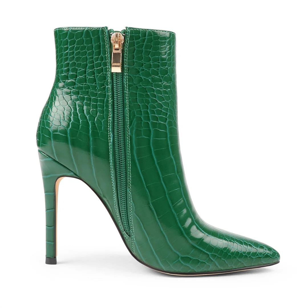 100mm Women's Ankle Boots Middle Heels Pointed Toe Stiletto Apricot Bottom Croc Boots-MERUMOTE