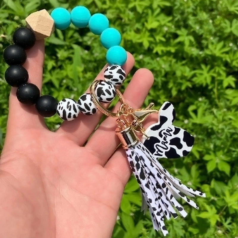 Ethnic Style Letter Silica Gel Beaded Bag Pendant Keychain