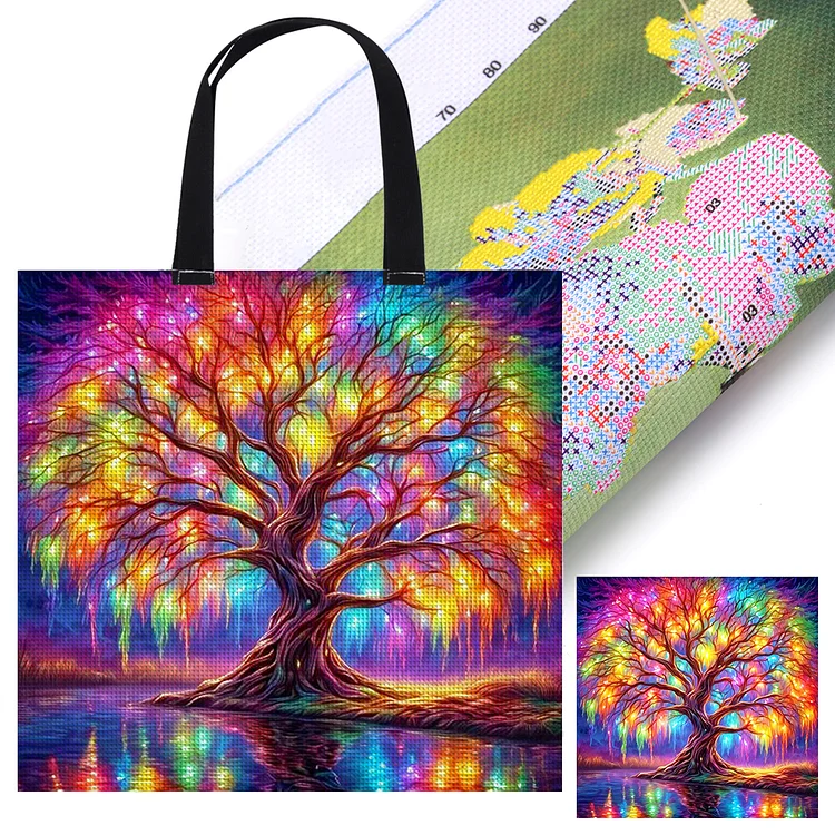 11CT Color Tree of Life Cross Stitch Canvas Tote Bag Needlepoint Kit Bag 40x40cm gbfke